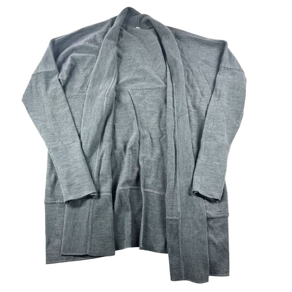 lululemon Sit in Lotus Wrap Cardigan Sweater L Gray Athleisure Drape Open 2 Ways